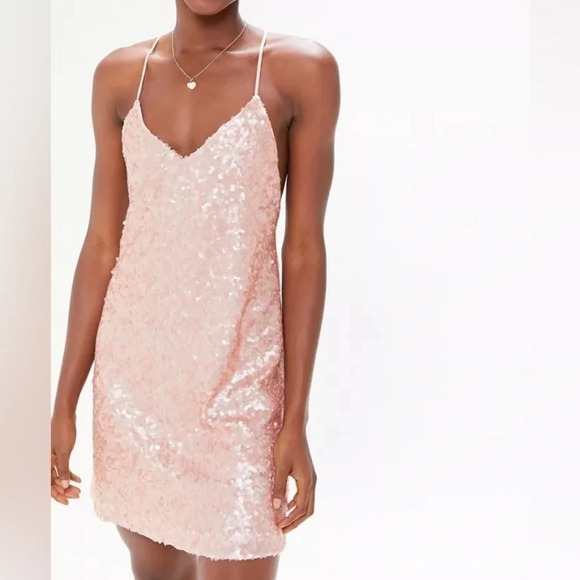 Urban Outfitters Confetti Pale Pink Sequin mini Dress, Sz Small Party - Picture 1 of 15